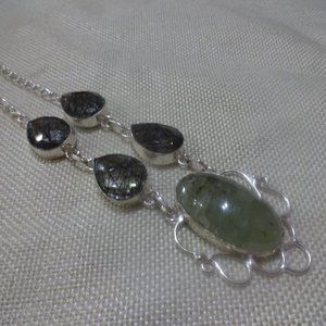 Gorgeous "PREHNITE & TOURMALINE QUARTZ" Handmade Sterling Necklace 20" #954A
